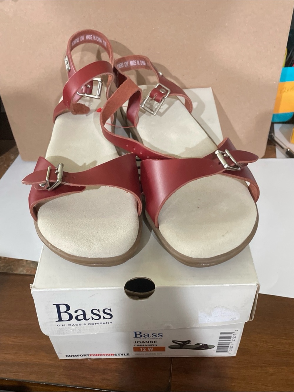 Bass Women's Red Leather Strappy Buckle Sandals